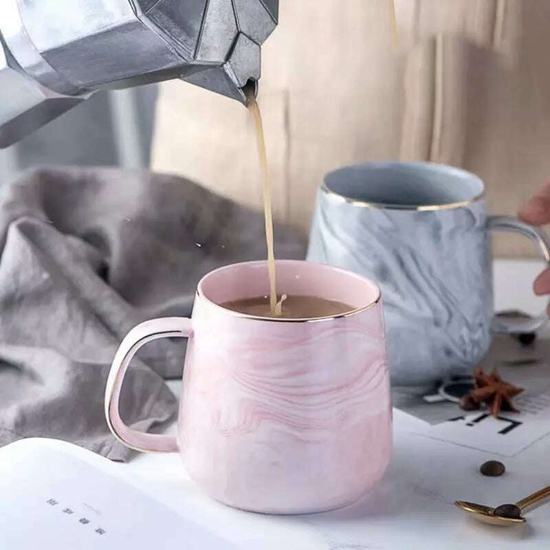KIMLUD, 1PC Ceramic Cup Nordic Gold Rim Coffee Oatmeal Breakfast Cup Creative Personality Mug Marble Pattern, KIMLUD Women's Clothes