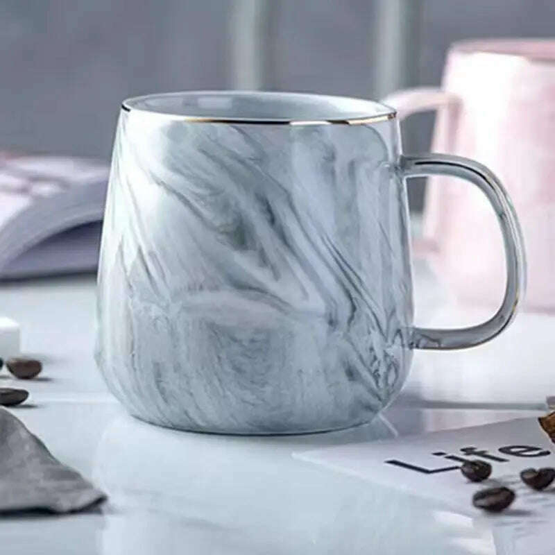 KIMLUD, 1PC Ceramic Cup Nordic Gold Rim Coffee Oatmeal Breakfast Cup Creative Personality Mug Marble Pattern, 380ml / Gray, KIMLUD Women's Clothes