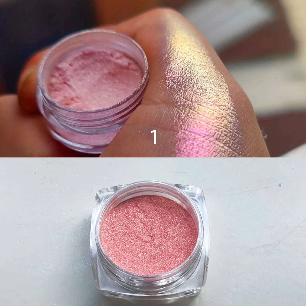 1PC Chameleon Glitter Eyeshadow Powder, Metallic Ultra-Fine Highlighter Chrome Blue Purple Shiny Powder, Multifunction Makeup - KIMLUD