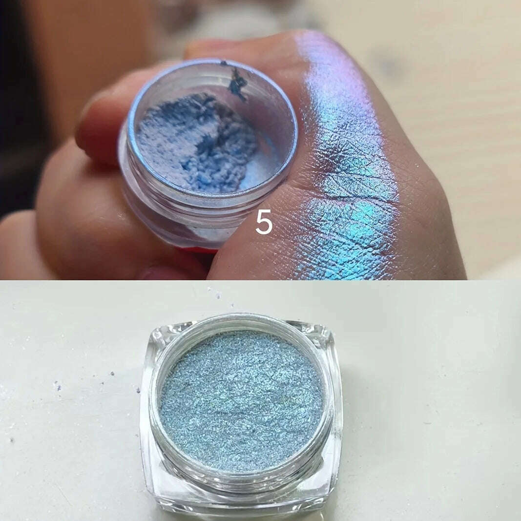 1PC Chameleon Glitter Eyeshadow Powder, Metallic Ultra-Fine Highlighter Chrome Blue Purple Shiny Powder, Multifunction Makeup - KIMLUD