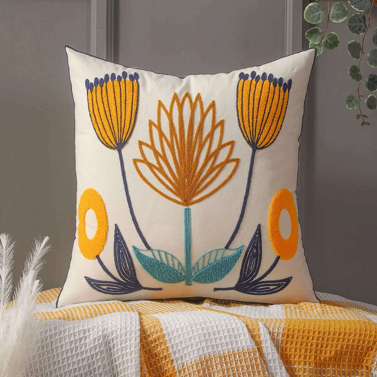 1Pc Decorative Pillowcase Flowers Embroidered Throw Pillow Covers Farmhouse Cotton Pillow Cushion Cases Home Decor - KIMLUD