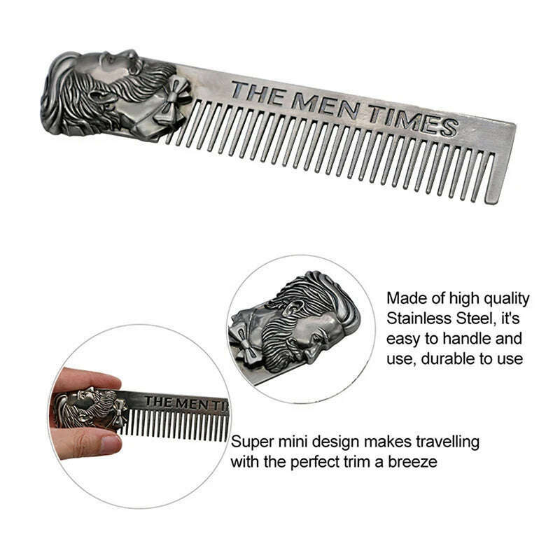 1PC Gentelman Barber Styling Metal Comb Stainless Steel Men Beard Comb Mustache Care Shaping Tools Pocket Size Silver Hair Comb, KIMLUD Women's Clothes