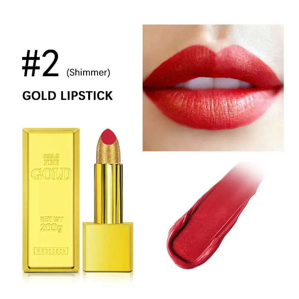 KIMLUD, 1PC Gold Glitter Lipstick Waterproof Pearlescent Glossy Sexy Shiny Red Lip Gloss for Moisturizing Lips Makeup Cosmetics 7 Colors, 02, KIMLUD Women's Clothes