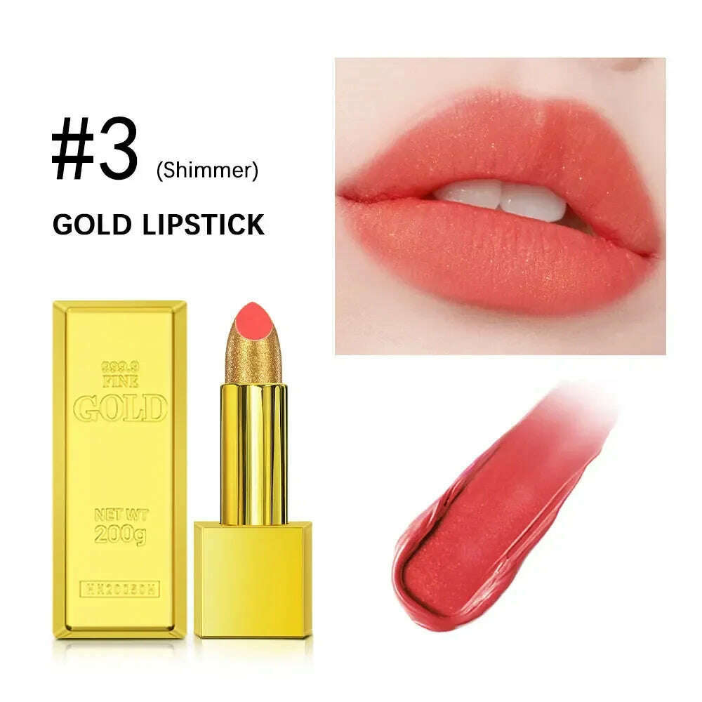 KIMLUD, 1PC Gold Glitter Lipstick Waterproof Pearlescent Glossy Sexy Shiny Red Lip Gloss for Moisturizing Lips Makeup Cosmetics 7 Colors, 03, KIMLUD Women's Clothes