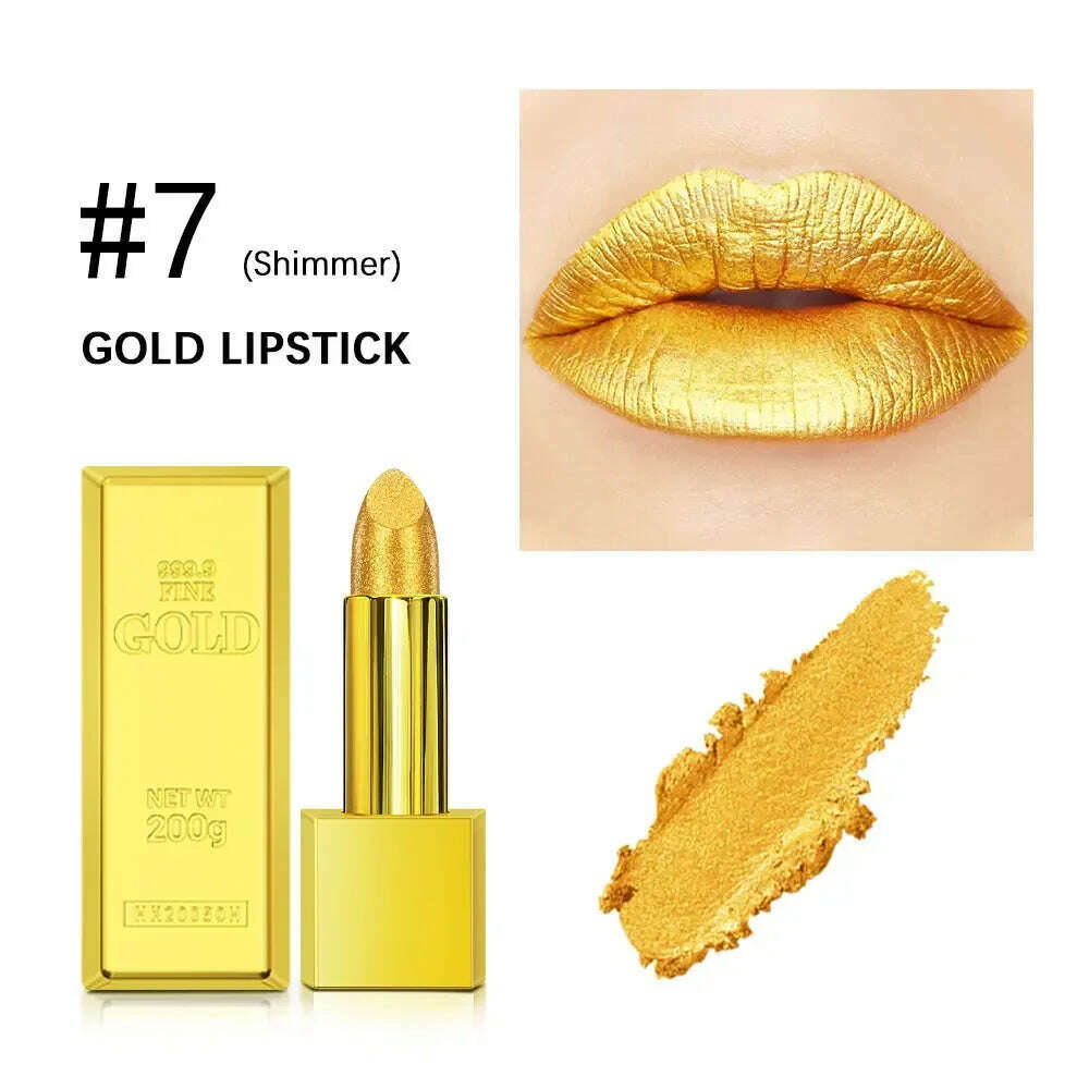 KIMLUD, 1PC Gold Glitter Lipstick Waterproof Pearlescent Glossy Sexy Shiny Red Lip Gloss for Moisturizing Lips Makeup Cosmetics 7 Colors, 07, KIMLUD Womens Clothes