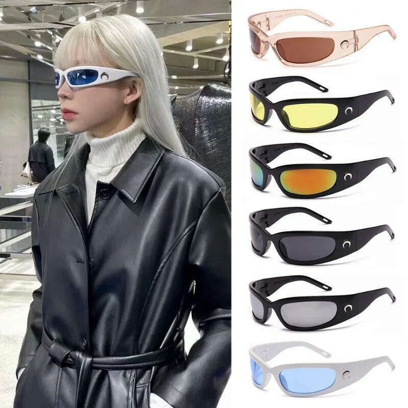 1pc Trendy Designed Moon Rectangular Sunglasses Women Men Outdoor Cycling Sports UV400 Sunglass Vintage Hip Hop Punk Sun Glasses - KIMLUD