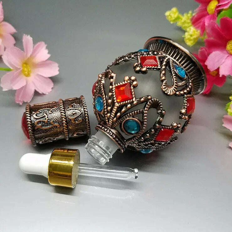 KIMLUD, 1pcs 10ml high quality luxe Vintage Glass Dropper Bottle for arab perfume,mini dropper bottles,Bronze vintage perfume bottles, 10ml / Metal, KIMLUD APPAREL - Womens Clothes