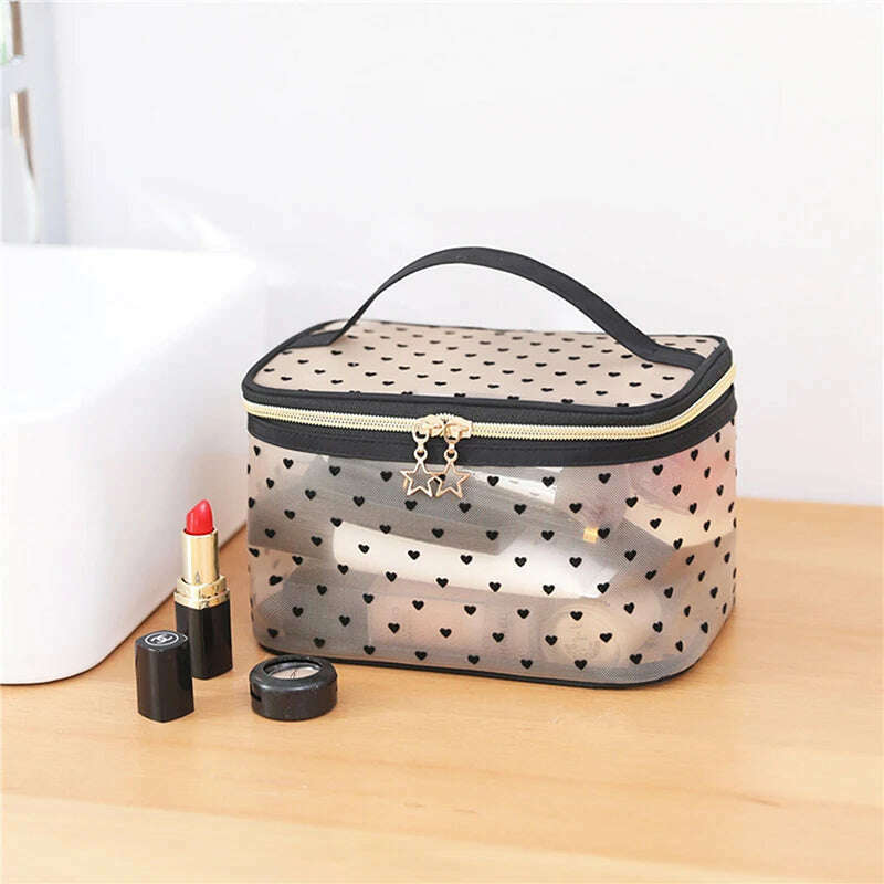 KIMLUD, 1PCS 5PCS Love Makeup Bags Mesh Cosmetic Bag Portable Travel Zipper Pouches For Home Office Accessories Cosmet Bag New, KIMLUD Womens Clothes