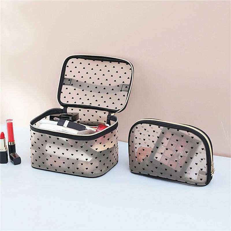 KIMLUD, 1PCS 5PCS Love Makeup Bags Mesh Cosmetic Bag Portable Travel Zipper Pouches For Home Office Accessories Cosmet Bag New, KIMLUD Womens Clothes