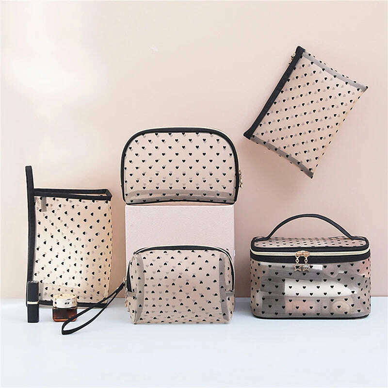 KIMLUD, 1PCS 5PCS Love Makeup Bags Mesh Cosmetic Bag Portable Travel Zipper Pouches For Home Office Accessories Cosmet Bag New, KIMLUD Womens Clothes