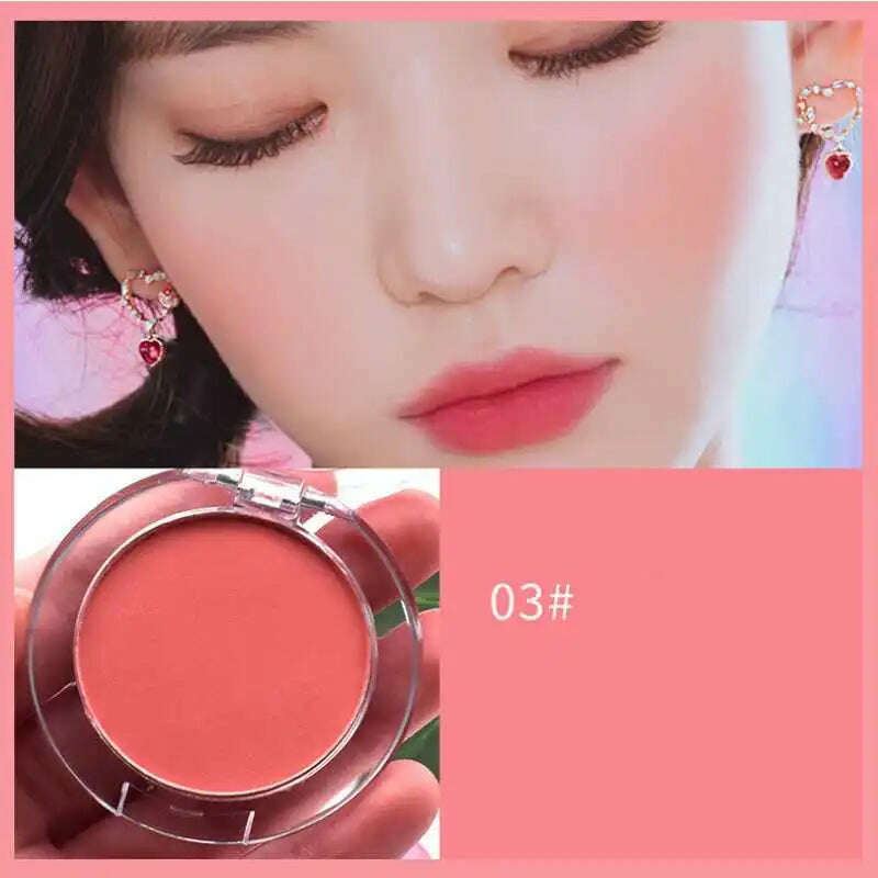 KIMLUD, 1Pcs Blush Waterproof Sweat-proof Blusher Natural Monochrome Blush Palette Long-lasting Face Contour Natural Makeup, 03, KIMLUD Womens Clothes