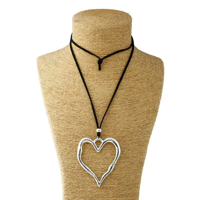 KIMLUD, 1pcs Lagenlook Large Abstract Heart Pendant Colar Long Suede Leather Necklace Jewelry Gift For Woman&Men, Default Title, KIMLUD APPAREL - Womens Clothes