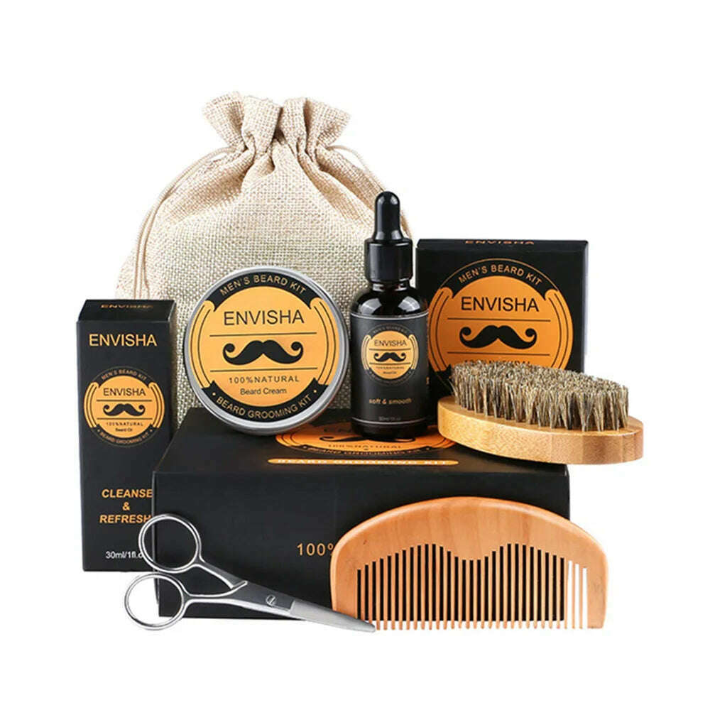 KIMLUD, 1Set Men Beard Grooming Kit Mustache Beard Hair Growth Oil Styling Tool Beard Essential Balm Comb Moisturize Wax Scissor, KIMLUD Womens Clothes