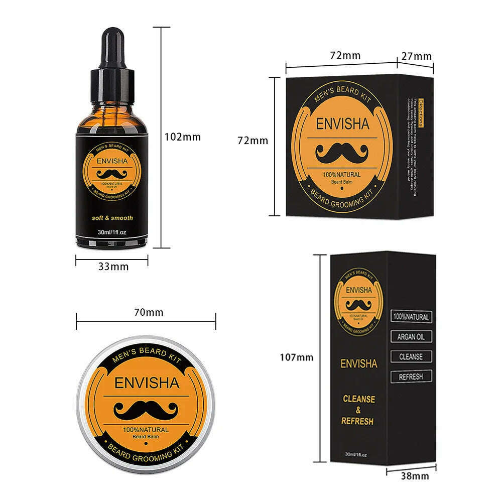 KIMLUD, 1Set Men Beard Grooming Kit Mustache Beard Hair Growth Oil Styling Tool Beard Essential Balm Comb Moisturize Wax Scissor, KIMLUD Womens Clothes