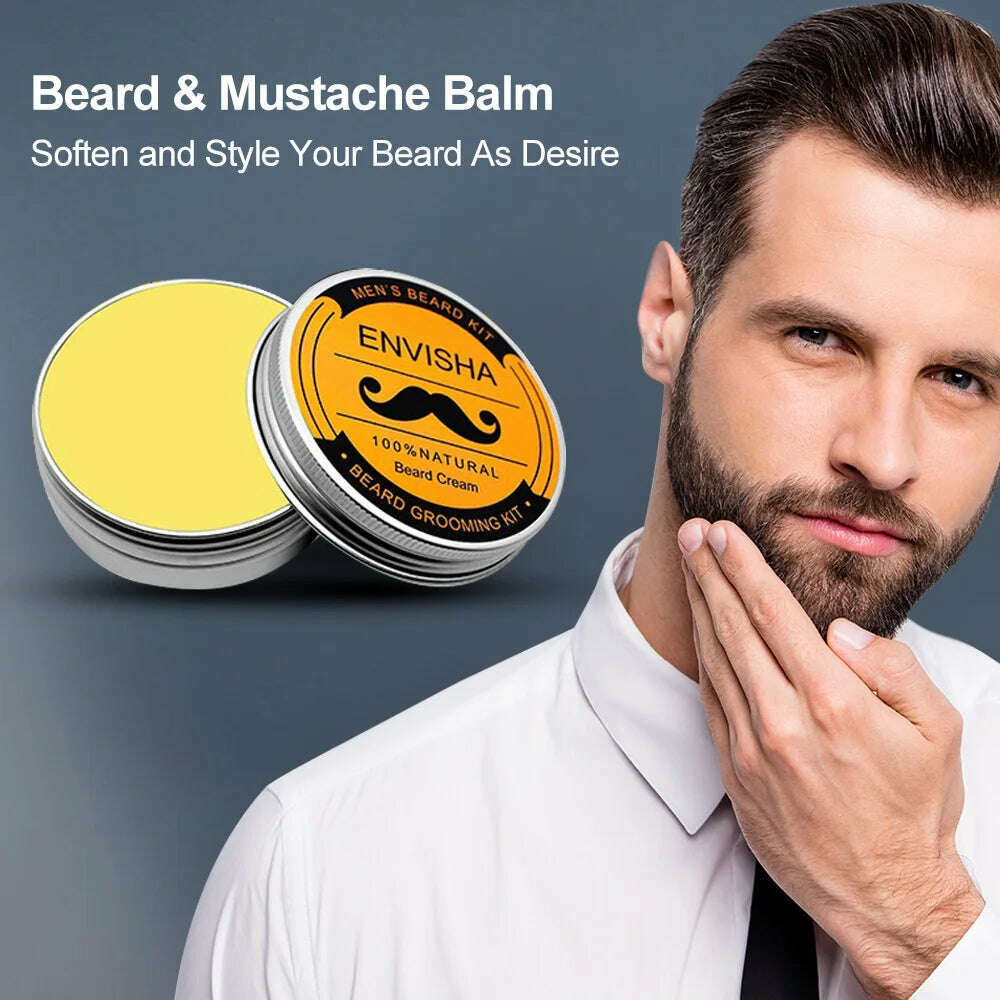 KIMLUD, 1Set Men Beard Grooming Kit Mustache Beard Hair Growth Oil Styling Tool Beard Essential Balm Comb Moisturize Wax Scissor, KIMLUD Womens Clothes