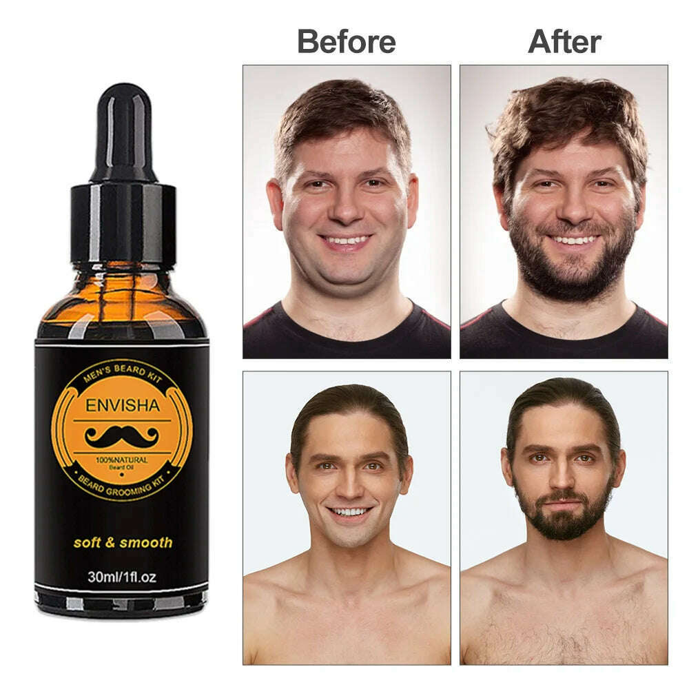 KIMLUD, 1Set Men Beard Grooming Kit Mustache Beard Hair Growth Oil Styling Tool Beard Essential Balm Comb Moisturize Wax Scissor, KIMLUD Womens Clothes