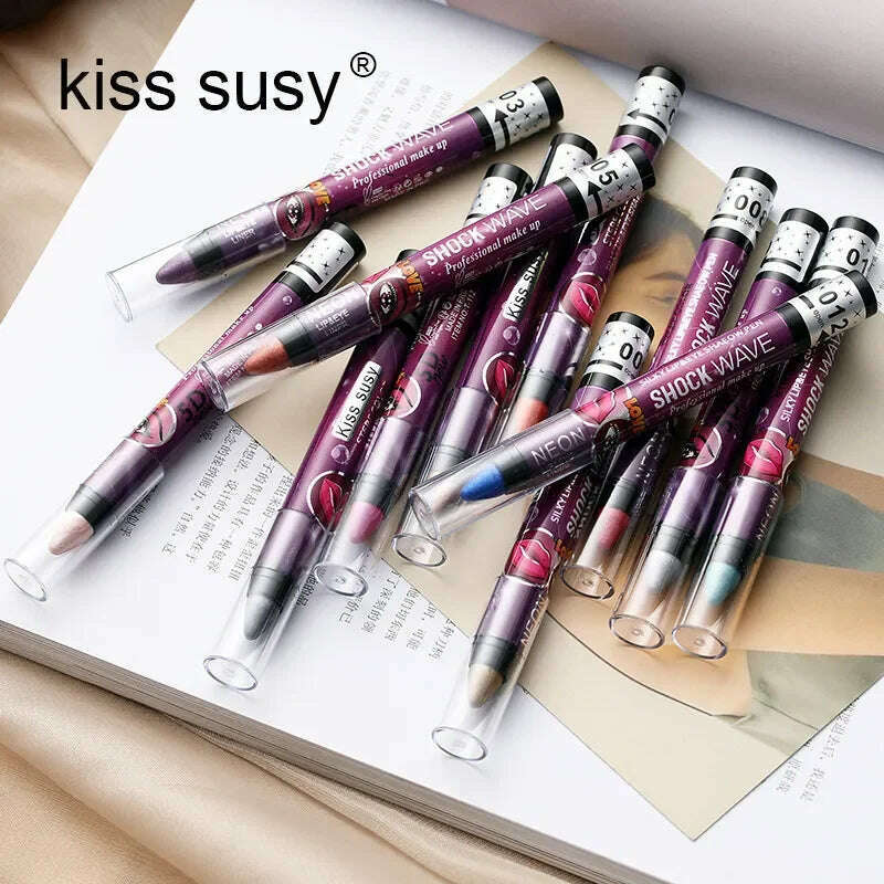 2 In 1 Eyeshadow Lipstick Stick Pencil Waterproof Glitter Matte Eye Shadow Makeup Pigment Eyeshadow Pen - KIMLUD