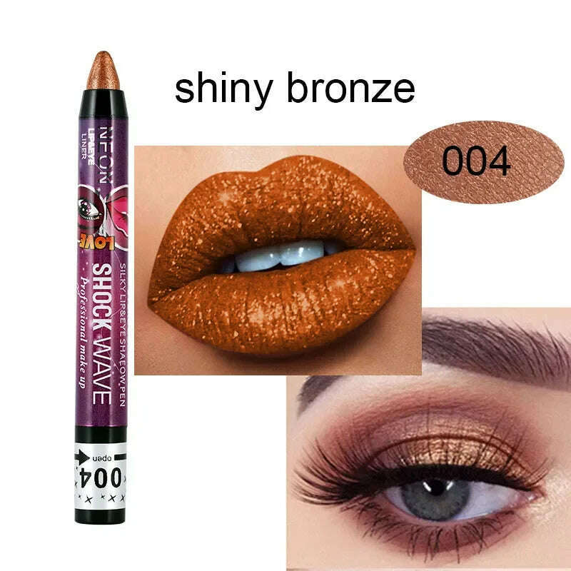 2 In 1 Eyeshadow Lipstick Stick Pencil Waterproof Glitter Matte Eye Shadow Makeup Pigment Eyeshadow Pen - KIMLUD