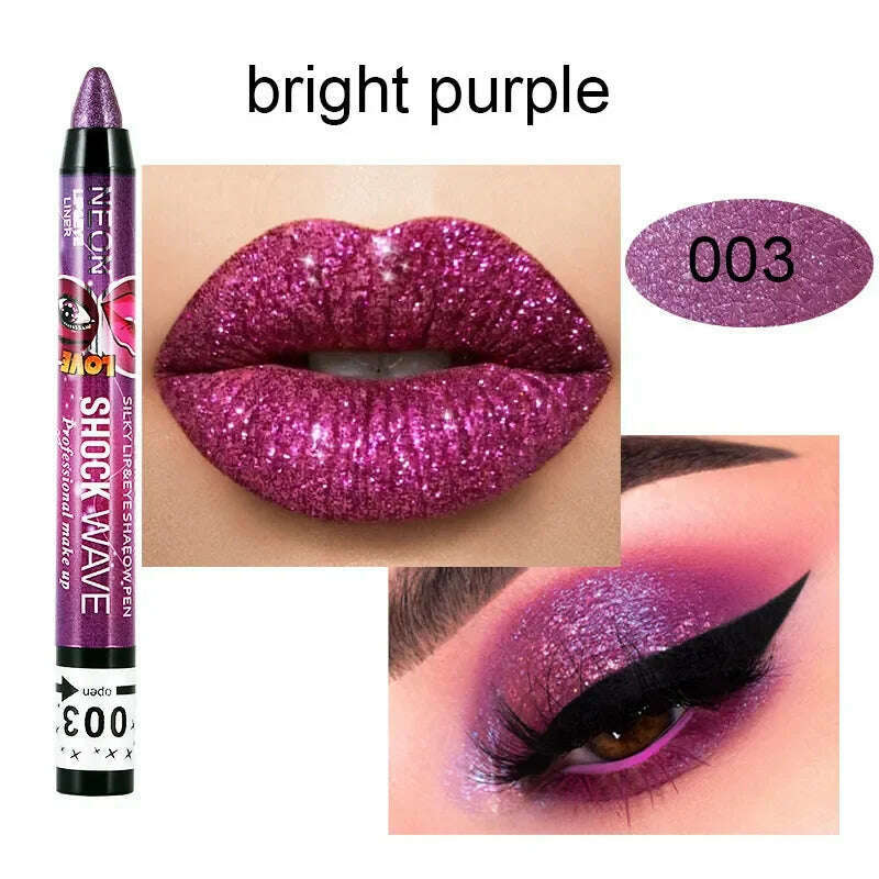 2 In 1 Eyeshadow Lipstick Stick Pencil Waterproof Glitter Matte Eye Shadow Makeup Pigment Eyeshadow Pen - KIMLUD