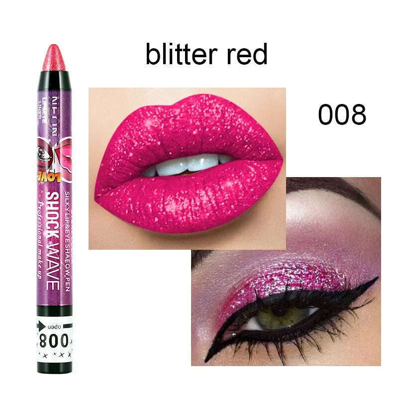 2 In 1 Eyeshadow Lipstick Stick Pencil Waterproof Glitter Matte Eye Shadow Makeup Pigment Eyeshadow Pen - KIMLUD