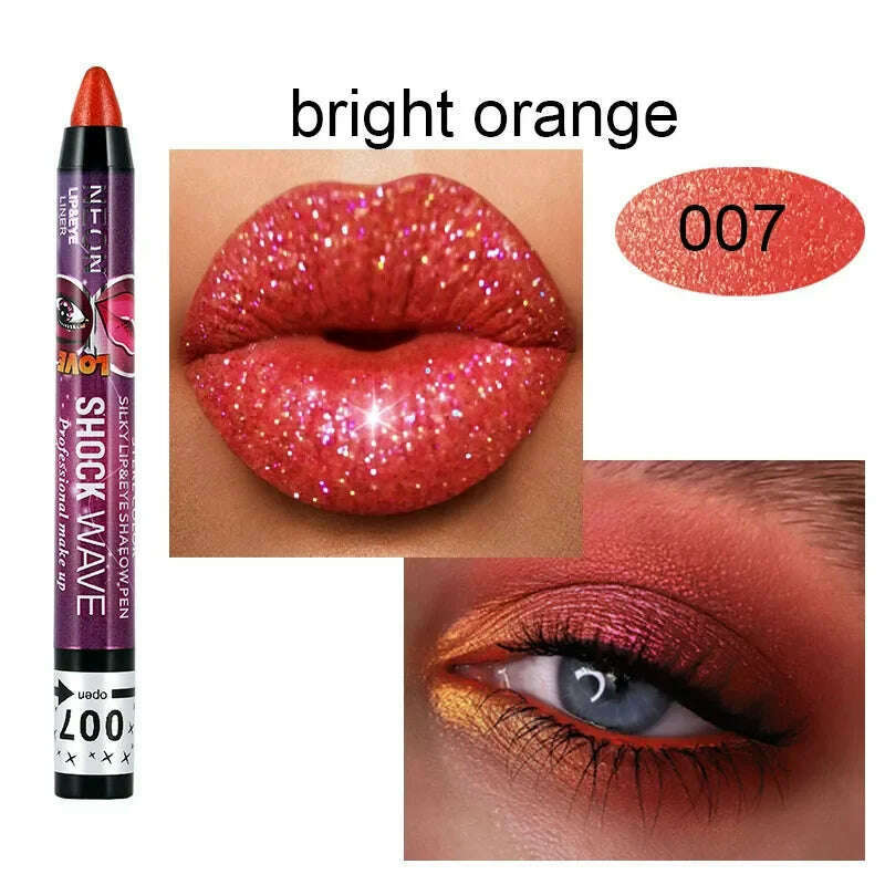 2 In 1 Eyeshadow Lipstick Stick Pencil Waterproof Glitter Matte Eye Shadow Makeup Pigment Eyeshadow Pen - KIMLUD