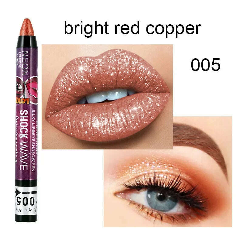 2 In 1 Eyeshadow Lipstick Stick Pencil Waterproof Glitter Matte Eye Shadow Makeup Pigment Eyeshadow Pen - KIMLUD