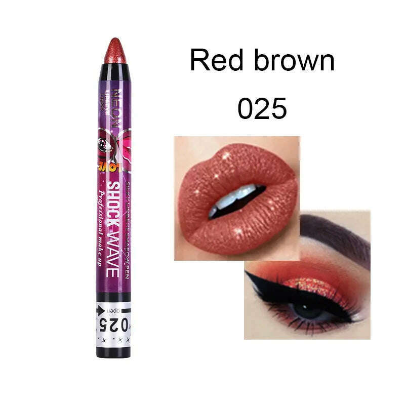 2 In 1 Eyeshadow Lipstick Stick Pencil Waterproof Glitter Matte Eye Shadow Makeup Pigment Eyeshadow Pen - KIMLUD