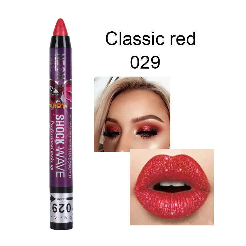 2 In 1 Eyeshadow Lipstick Stick Pencil Waterproof Glitter Matte Eye Shadow Makeup Pigment Eyeshadow Pen - KIMLUD