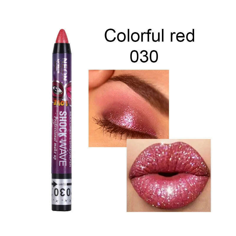 2 In 1 Eyeshadow Lipstick Stick Pencil Waterproof Glitter Matte Eye Shadow Makeup Pigment Eyeshadow Pen - KIMLUD