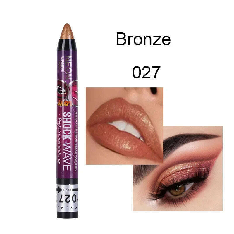 2 In 1 Eyeshadow Lipstick Stick Pencil Waterproof Glitter Matte Eye Shadow Makeup Pigment Eyeshadow Pen - KIMLUD