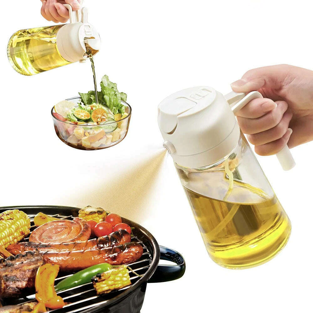 KIMLUD, 2 in 1 Glass Oil Sprayer & Dispenser Olive Oil Dispenser Bottle Kitchen Salad  Olive Oil Spray For Cooking BBQ Spray Bottle, 1pcs white, KIMLUD APPAREL - Womens Clothes