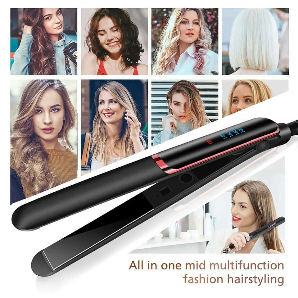 KIMLUD, 2 In 1 Portable Hair Straightener Flat Irons Straight And Curly Hair Ceramic 2022 Design Dual Voltage Hair Straightener, KIMLUD Womens Clothes