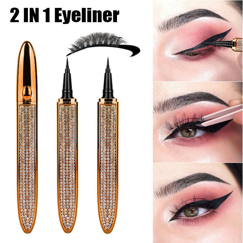 KIMLUD, 2 In 1 Self Adhesive Eyelashes Eyeliner Pencil Long Lasting No Glue Non Magnetic Quick Drying Eyelashes Sticking  Eye Liner Pen, KIMLUD Women's Clothes
