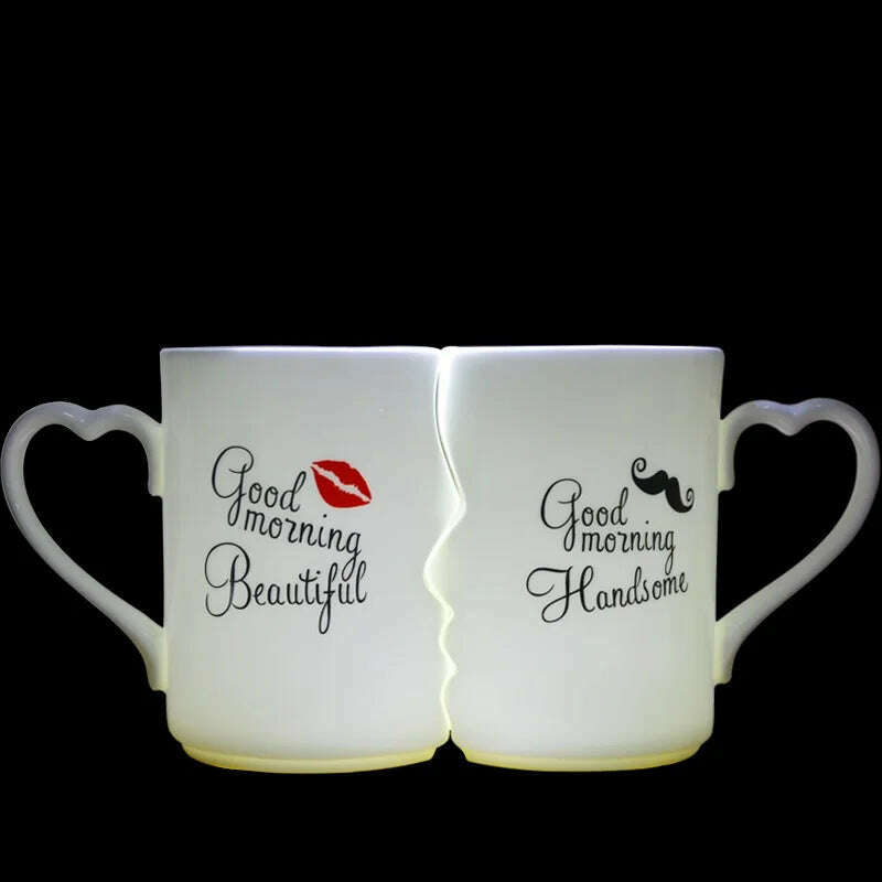 KIMLUD, 2 Pcs In Set Mr and Miss Couple Mugs Cup Ceramic Kiss Mug Valentine's Day Wedding Birthday In Gift Box Golden Handle, KIMLUD Womens Clothes