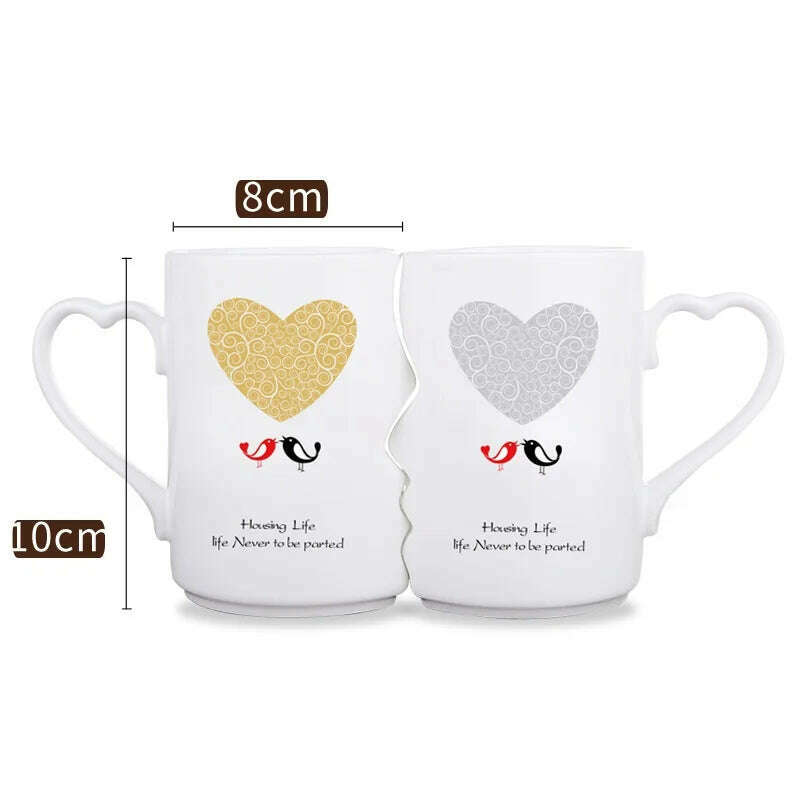 KIMLUD, 2 Pcs In Set Mr and Miss Couple Mugs Cup Ceramic Kiss Mug Valentine's Day Wedding Birthday In Gift Box Golden Handle, KIMLUD Women's Clothes