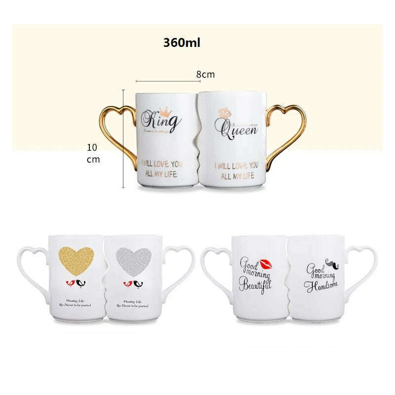 KIMLUD, 2 Pcs In Set Mr and Miss Couple Mugs Cup Ceramic Kiss Mug Valentine's Day Wedding Birthday In Gift Box Golden Handle, KIMLUD Womens Clothes