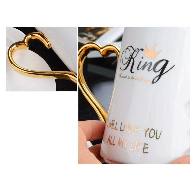 KIMLUD, 2 Pcs In Set Mr and Miss Couple Mugs Cup Ceramic Kiss Mug Valentine's Day Wedding Birthday In Gift Box Golden Handle, KIMLUD Womens Clothes