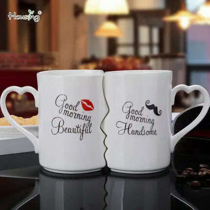 KIMLUD, 2 Pcs In Set Mr and Miss Couple Mugs Cup Ceramic Kiss Mug Valentine's Day Wedding Birthday In Gift Box Golden Handle, NONE cover / 360ml, KIMLUD APPAREL - Womens Clothes