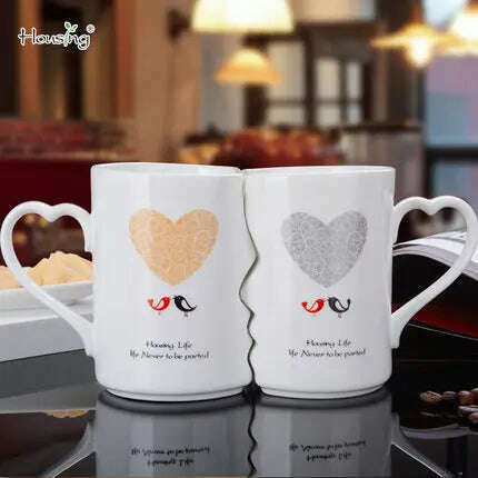 KIMLUD, 2 Pcs In Set Mr and Miss Couple Mugs Cup Ceramic Kiss Mug Valentine's Day Wedding Birthday In Gift Box Golden Handle, NONE cover 1 / 360ml, KIMLUD APPAREL - Womens Clothes