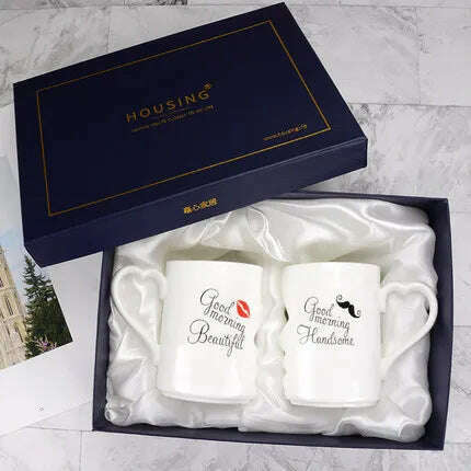 KIMLUD, 2 Pcs In Set Mr and Miss Couple Mugs Cup Ceramic Kiss Mug Valentine's Day Wedding Birthday In Gift Box Golden Handle, with box NONE cover 2 / 360ml, KIMLUD APPAREL - Womens Clothes