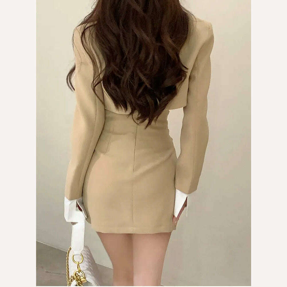 KIMLUD, 2 Piece Dress Set Women Casual Y2k Crop Tops Elegant Jacket Coats + Mini Skirts Korean Fashion Suits 2022 Autumn Blazers Dress, KIMLUD Women's Clothes