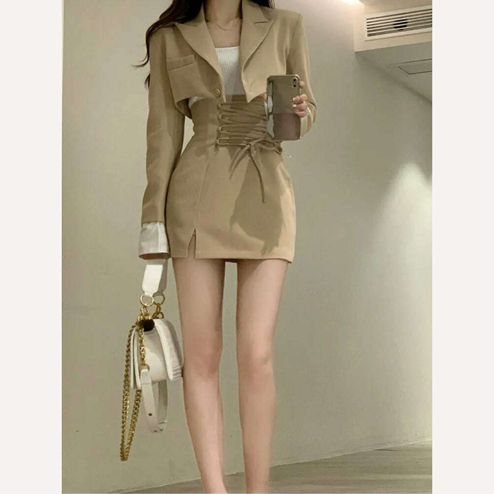 KIMLUD, 2 Piece Dress Set Women Casual Y2k Crop Tops Elegant Jacket Coats + Mini Skirts Korean Fashion Suits 2022 Autumn Blazers Dress, KIMLUD Women's Clothes