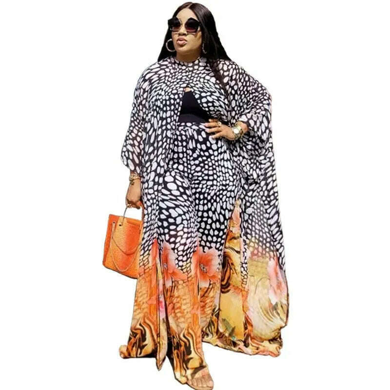 KIMLUD, 2 Piece Set Women Africa Clothes 2022 African Dashiki New Fashion Two Piece Suit Long Tops + Wide Pants Party Big Size For Lady, Black / One Size, KIMLUD Women's Clothes