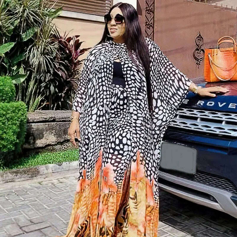 KIMLUD, 2 Piece Set Women Africa Clothes 2022 African Dashiki New Fashion Two Piece Suit Long Tops + Wide Pants Party Big Size For Lady, KIMLUD Womens Clothes