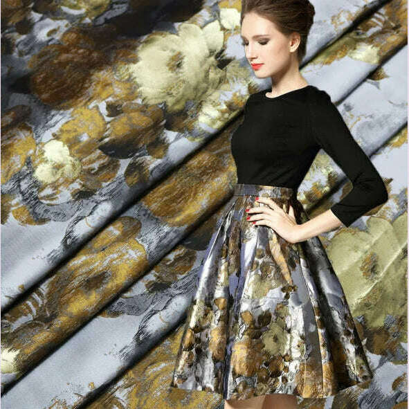 KIMLUD, 2 yard soft spandex satin fabric for sewing vintage flowers imitate silk material elastic stretch satin fabric print DIY, KIMLUD Womens Clothes