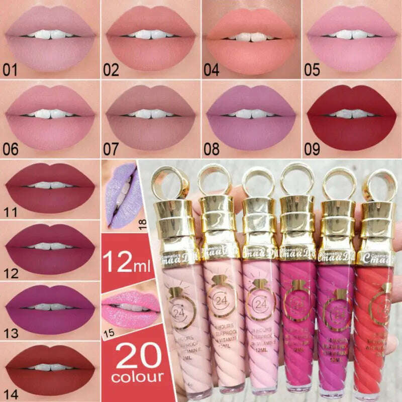 KIMLUD, 20 Colors Long-Lasting Nutritious Lipstick High-capacity Matte Matte Lip Gloss Women Lip Make Up Cosmetics Big Lip Gloss, KIMLUD Women's Clothes