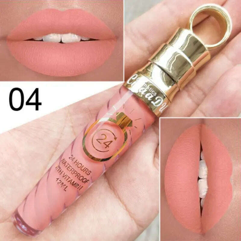 KIMLUD, 20 Colors Long-Lasting Nutritious Lipstick High-capacity Matte Matte Lip Gloss Women Lip Make Up Cosmetics Big Lip Gloss, 04, KIMLUD Womens Clothes