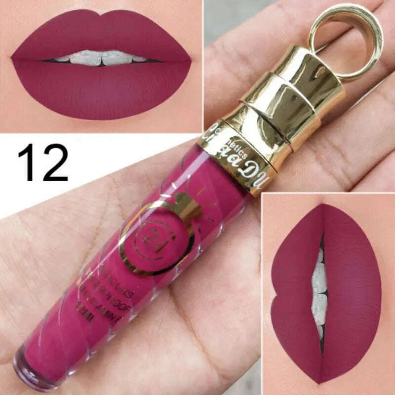 KIMLUD, 20 Colors Long-Lasting Nutritious Lipstick High-capacity Matte Matte Lip Gloss Women Lip Make Up Cosmetics Big Lip Gloss, 12, KIMLUD Women's Clothes