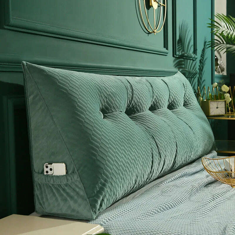 KIMLUD, 200 Cm Triangle Cushion Headboard Pillow Filler Reading Large Backrest Support Wedge Bed Sofa Comfort Waist Pillow Detachable, light green cushion / 60x50x20cm, KIMLUD Women's Clothes