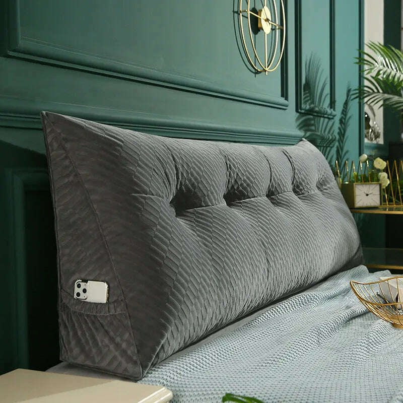 KIMLUD, 200 Cm Triangle Cushion Headboard Pillow Filler Reading Large Backrest Support Wedge Bed Sofa Comfort Waist Pillow Detachable, gray cushion / 60x50x20cm, KIMLUD Women's Clothes